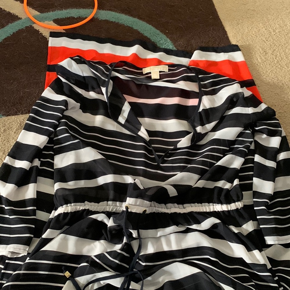 MICHAEL Michael Kors Black and White Striped Maxi Dress